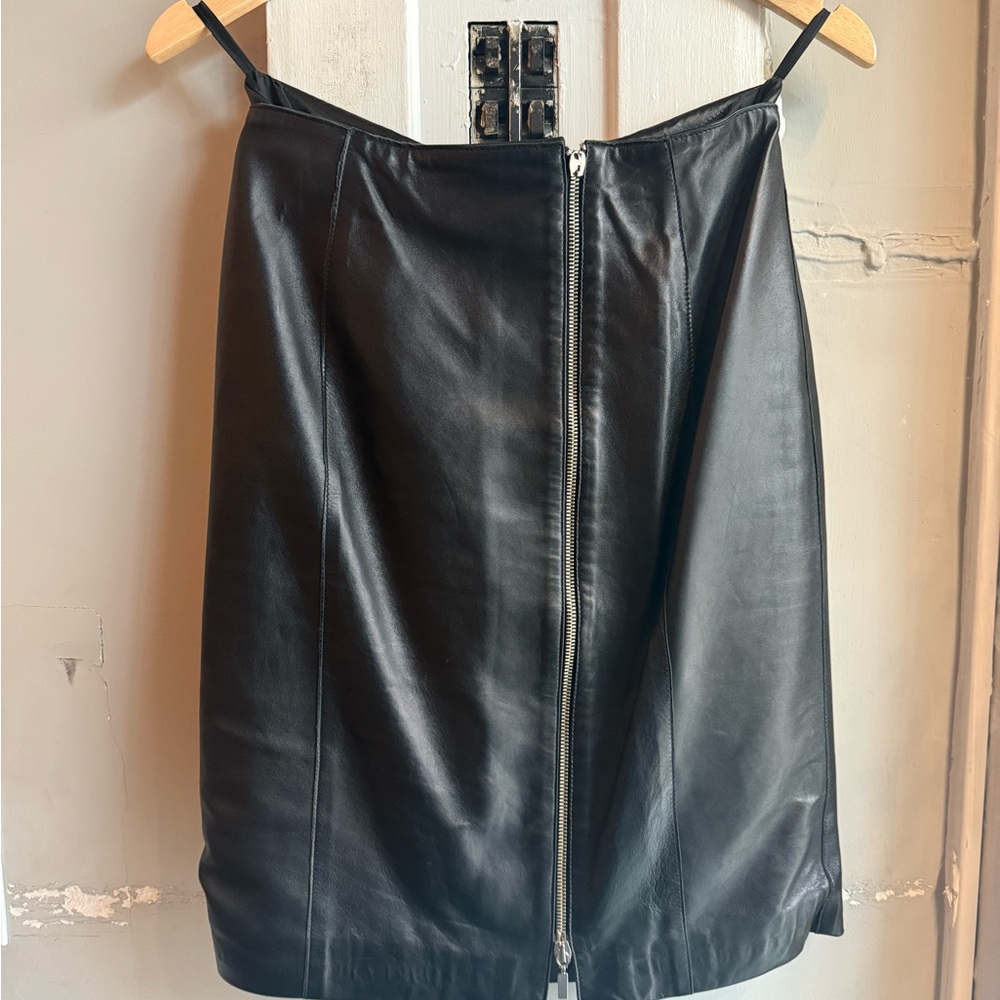 Claude Montana Black Leather Zip-Up Skirt